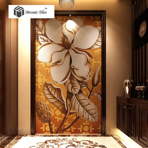 Glass Mosaic Mural Decor Art Crafts Customized Hibiscus Background Wall