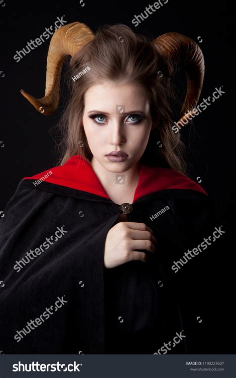 Portrait Attractive Demon Woman Horns Stock Photo 1190223607 Shutterstock