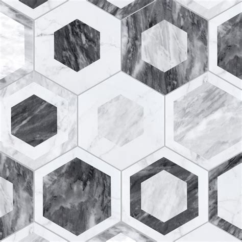 Merola Tile Classico Bardiglio Hex Geo 7 Inch X 8 Inch Porcelain Floor