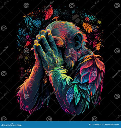 Monkey Cover Face With Palm Feels Unhappy Ai Generative Stock