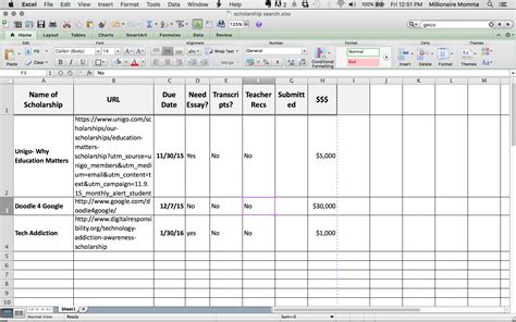 Organize Your Scholarship Search With Free Spreadsheet — Db