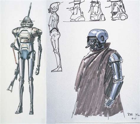 Ralph McQuarries Design Sketches For Boba Fett And Various Other Bounty Hunters Star Wars