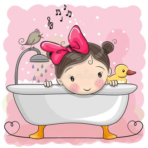 Girl In The Bathroom Cute Cartoon Girl In The Bathroom Stock