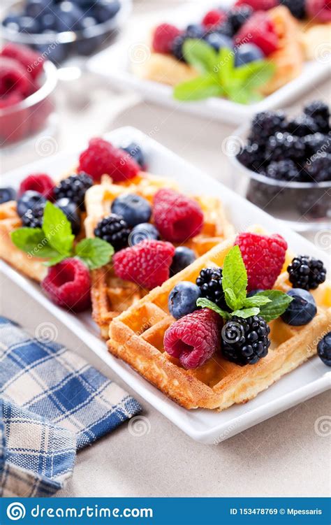 Breakfast With Waffles And Organic Fruits Stock Image Image Of