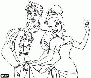 Princess tiana and prince naveen look beautiful in this coloring sheet of their wedding day. Tiana and Naveen Coloring Pages | (((( Tiana ...