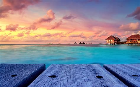 Hd Wallpaper Brown Mountain Maldives Tropical Resort Evening