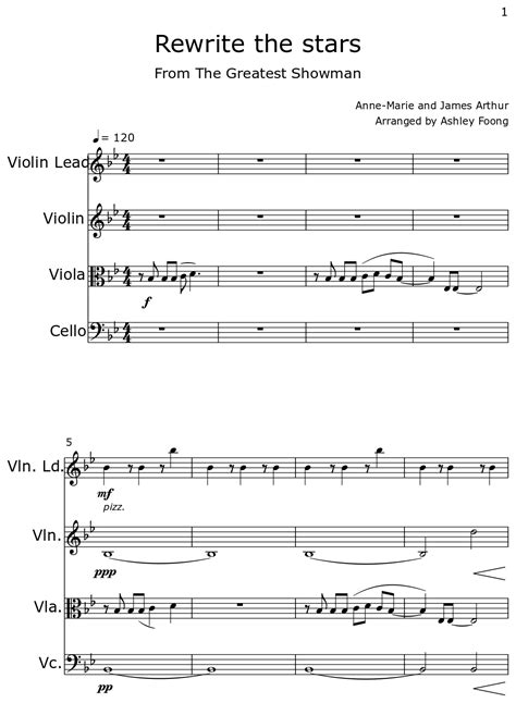 Rewrite The Stars Sheet Music For Violin Lead Violin Viola Cello