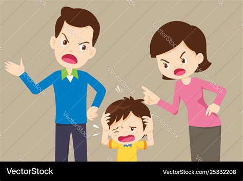 Angry Dad And Mom Quarreling With Sad Son Vector Image