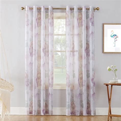 No 918 Andorra Watercolor Floral Crushed Voile Texture Sheer Curtain