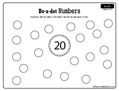 A Printable Worksheet With The Number 20 On It And An Image Of A Dot