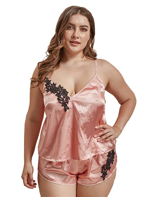 Selfieee Selfieee Womens Plus Size Sleepwear Satin Pajamas Set Cami