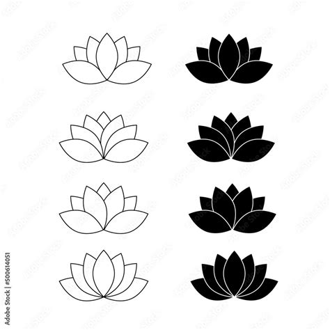 Lotus Flower Silhouette Isolated On White Lotus Water Lily Outline