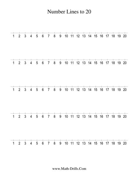 The Number Line To 20 Counting By 1 1 Math Worksheet From The Number