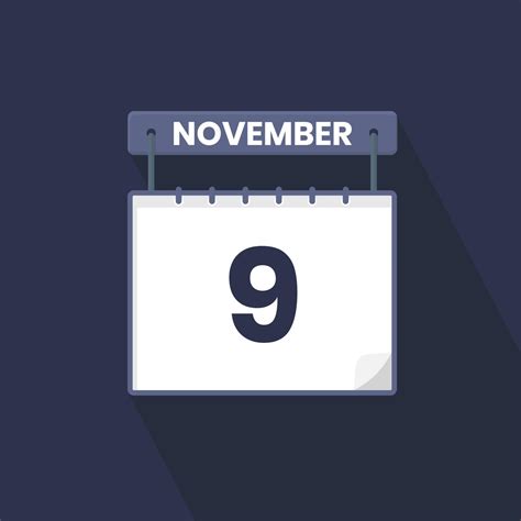 9th November Calendar Icon November 9 Calendar Date Month Icon Vector