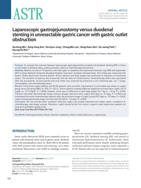 Pdf Laparoscopic Gastrojejunostomy Versus Duodenal Stenting In