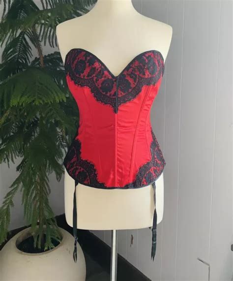 Shirley Of Hollywood Size 36 Bustier Corset Pinup Boudoir Red Satin