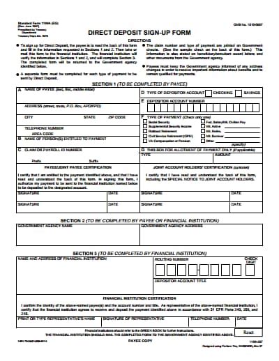 Printable Direct Deposit Form Template