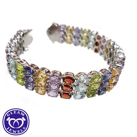 Multi Gemstone Bracelet Made With Sterling Silver For Ting Gleam Jewels