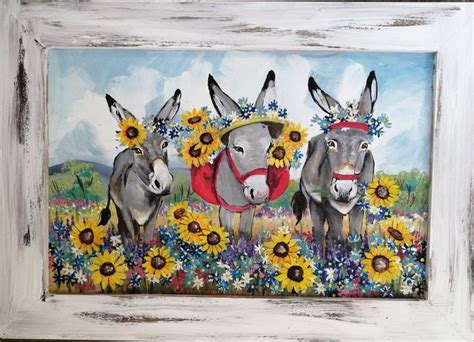 Sunflower Happiness Cute Donkey Painting Cute Funny Animals