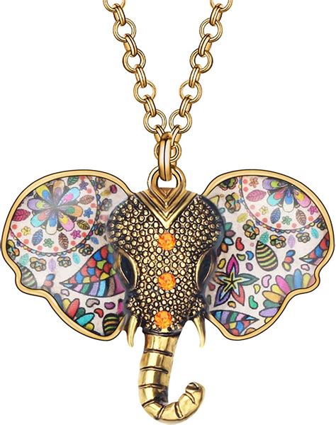 Doway Alloy Goldsilver Plated Jungle Elephant Enamel Pendant Necklace
