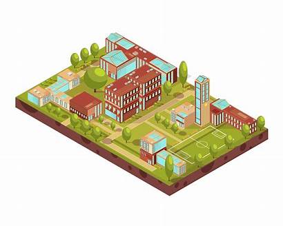 Isometric University Layout Vector Buildings Modern Complex