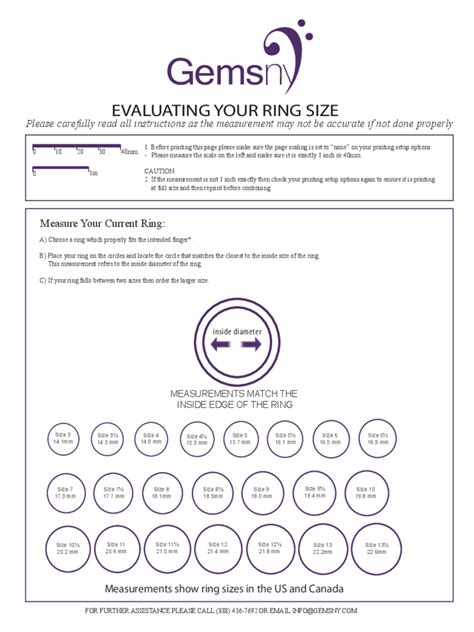Printable Ring Size Template