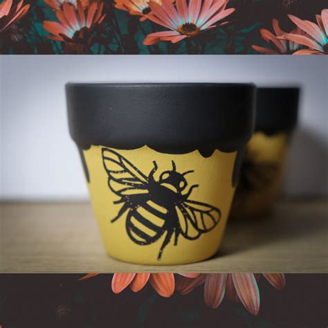Mini Honey Bee Terra Cotta Pot Hand Painted Tiny Pot Small Etsy