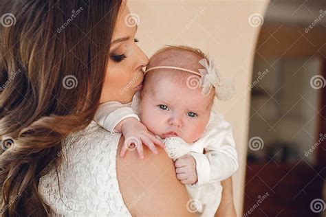 Happy Mother With Newborn Baby Stock Photo Image Of Daughter Caring