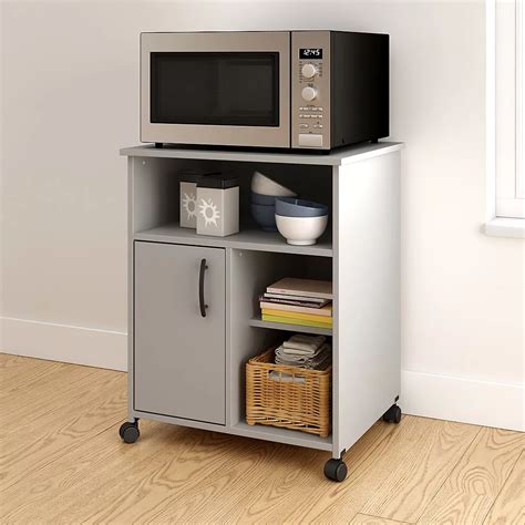 South Shore Axess Microwave Cart With Storage On Wheels Soft Gray