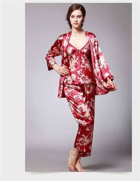 womens silk satin pajamas pyjamas set sleepwear loungewear plus size three piece suit m l xl xxl