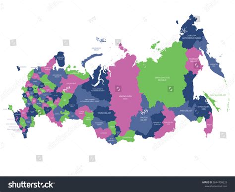 Political Map Russia Russian Federation Federal Stock Vector Royalty