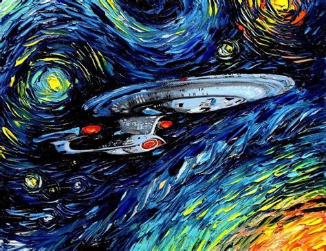Star Trek Art Starship Enterprise Starry Night Print Van Gogh Never