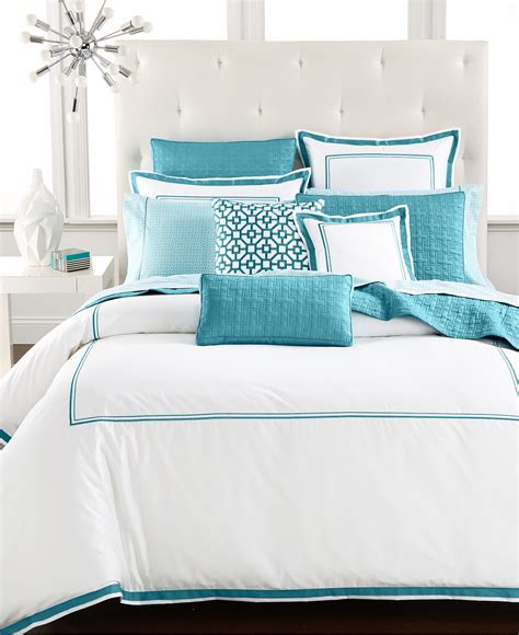 Hotel Collection Aqua Embroidered Frame Bedding Collection | Everything 