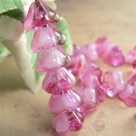 Crystal Pink Czech Glass Baby Bell Flower Beads White Rose