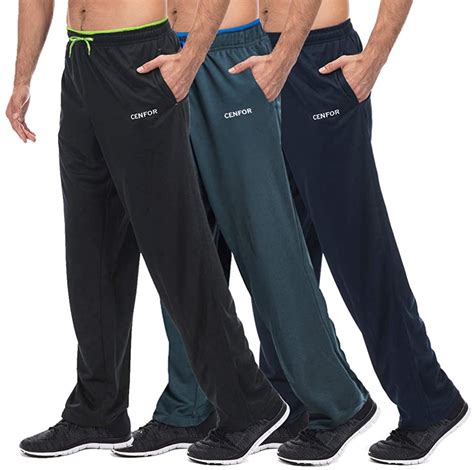 Cenfor Mens Sweatpants With Pockets Open Bottom Workout Black Size