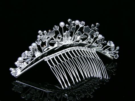 Wedding Bridal Swarovski Crystal Pearl Tiara Comb Ut234 Ebay