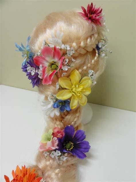 Girls Rapunzel Wig Braided With Flowers Disney Tangled