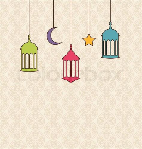 Illustration Islamic Background With Arabic Hanging Lamps For Ramadan