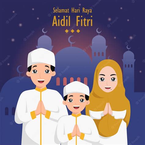 Premium Vector Flat Eid Alfitr Hari Raya Aidilfitri Illustration