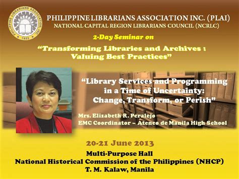 Plai Southern Tagalog Region Librarians Council Transforming