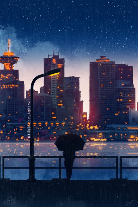 640x960 Anime City Lights Night Rain Umbrella Sky 5k Iphone 4 Iphone