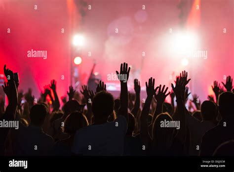 Concert Goers With Their Hands Up In The Air During The Concert Of The