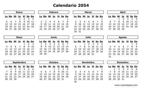 Calendario 2054