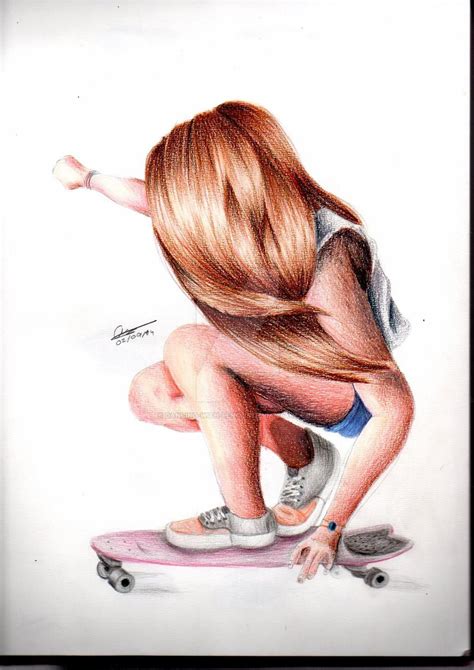 For the front view start by drawing an oval for the top of the head and to that add the bottom half of the face. Skateboard girl by dancing-with-pencils on DeviantArt