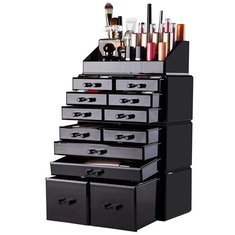 Wholesale 4 Pieces Set Black Makeup Storage Display Boxes Case Acrylic