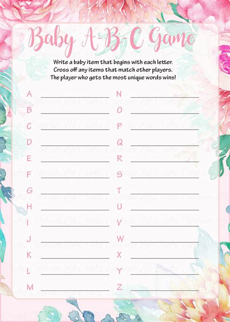 Baby Abcs Baby Shower Game Spring Baby Shower Theme For Baby Girl