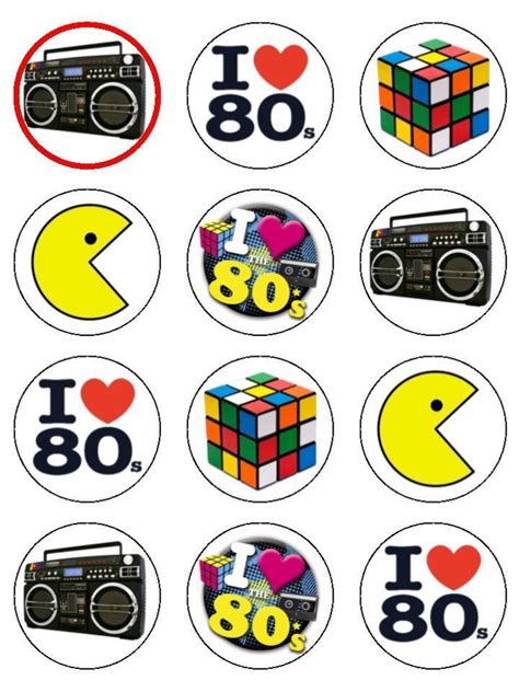 15 X 2 I Love The 80s Party Mix Edible Icing Cake Toppers Designs