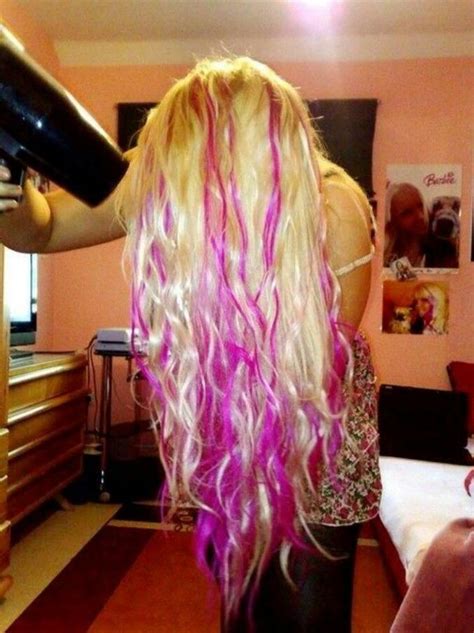 Long Platinum Blonde Hair With Peekaboo Hot Pink