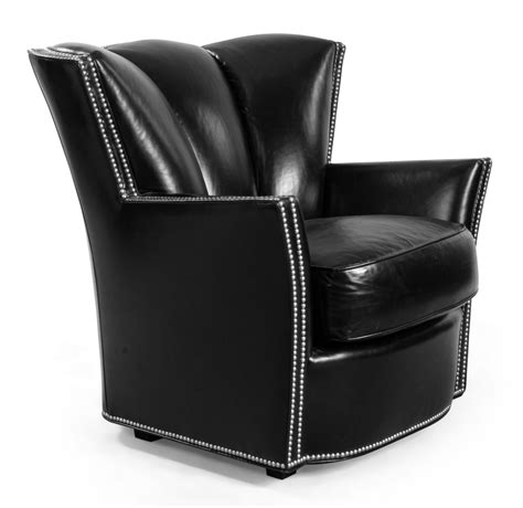 Leather accent chair madison club chair london fog gray wood walnutby euroluxhome. Swaim Black Leather Studded Club Chairs