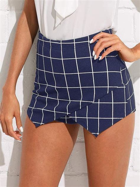 Shein Wrap Split Front Grid Shorts Short Skirts Casual Trendy Outfits